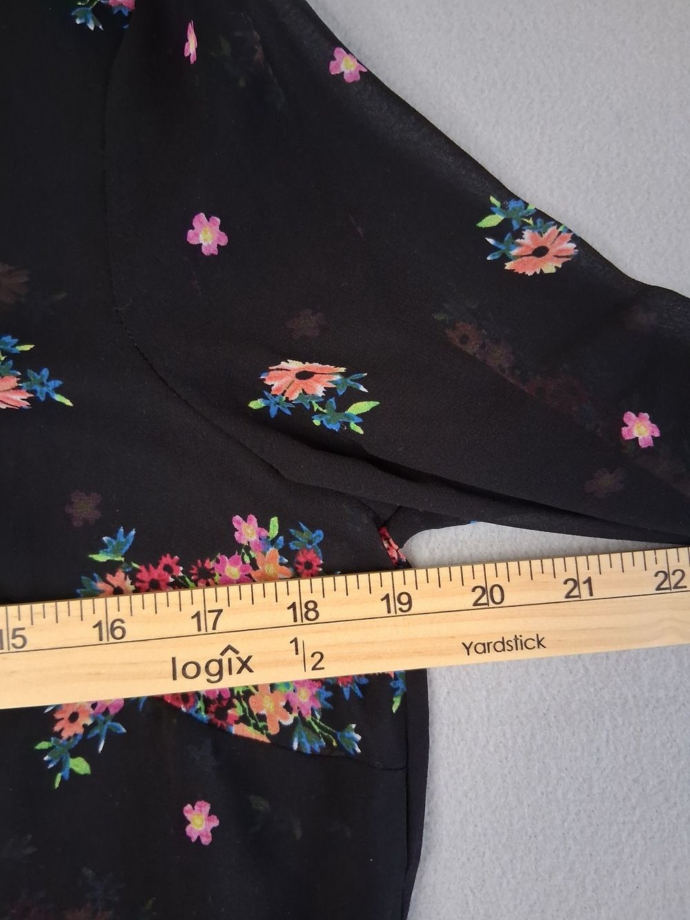Cabi Floral Sheer Blouse Sz M Black Pink Long Sleeve Boho Peasant Top - Picture 5 of 8